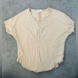 BKE Neutral Henley Dolman Top | Soft Ribbed Panels | Boho Y2K Casual Tee